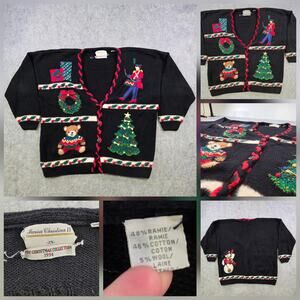 Vintage Marisa Christina Sweater Womens 2X Christmas Cardigan Ugly Beaded 90s
